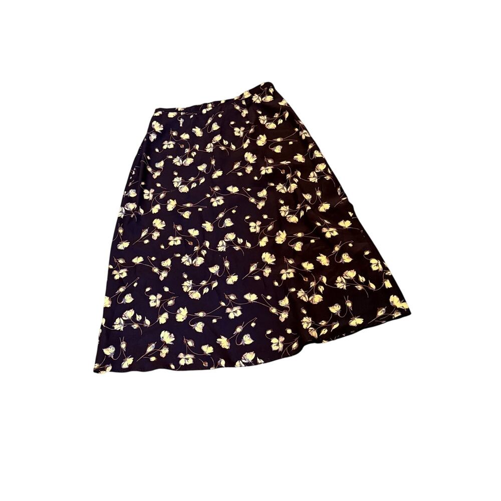 Talbots Silk Skirt Size 14 Navy Floral  Lined A-line Elastic at Waist Zip Up EUC